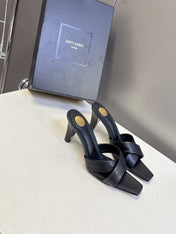 YSL 25S JILL MULES 75MM IN BLACK SMOOTH CALFSKIN