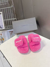 BALENCIAGA 25S SLIPPERS IN PINK FAUX SHEARLING