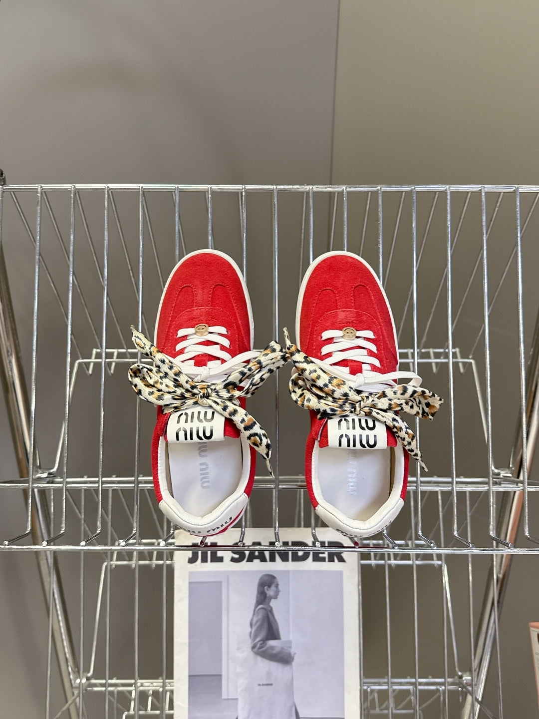 MIUMIU 25S SNEAKERS IN DARK RED SUEDE WITH LEOPARD-PRINT LACES