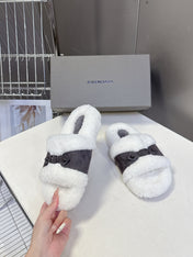 BALENCIAGA 25S SLIPPERS IN MUTED PURPLE GRAY SUEDE AND WHITE WOOL