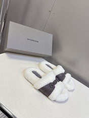 BALENCIAGA 25S SLIPPERS IN MUTED PURPLE GRAY SUEDE AND WHITE WOOL