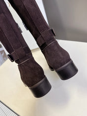 DIOR 25S BROWN HIGH BOOTS IN DARK BROWN SUEDE
