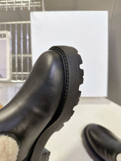 DIOR 25S D-MAJOR ANKLE BOOTS IN BLACK LAMBSKIN AND CREAM WHITE WOOL