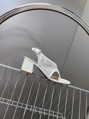 ALAIA 26S MESH THONG HEELS 55 MM IN WHITE PATENT CALFSKIN