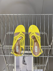 ALAIA 26S MESH THONG HEELS 55 MM IN YELLOW PATENT CALFSKIN