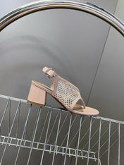 ALAIA 26S MESH THONG HEELS 55 MM IN PALE PINK PATENT CALFSKIN