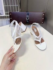 ALAIA 26S MESH THONG HEELS 55 MM IN WHITE PATENT CALFSKIN