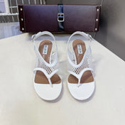 ALAIA 26S MESH THONG HEELS 55 MM IN WHITE PATENT CALFSKIN