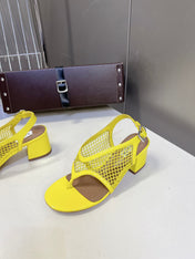 ALAIA 26S MESH THONG HEELS 55 MM IN YELLOW PATENT CALFSKIN