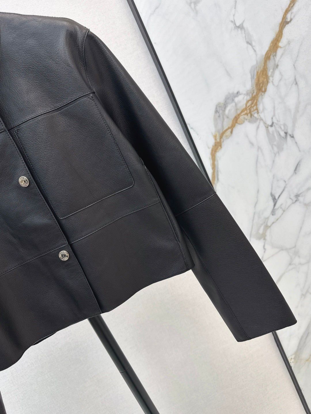 HERMES 25S STAND-COLLAR LEATHER JACKET 454