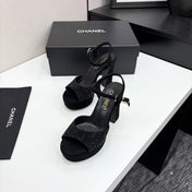CC HEEL SANDAL 25S IN BLACK SUEDE WITH CRYSTAL