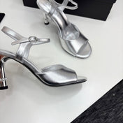 CC HIGH SANDAL 25S 80 MM IN SILVER CALFSKIN WITH PEARL DETAILS