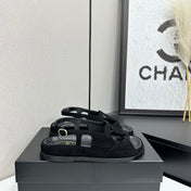 CHANEL 26S FLAT SANDALS IN BLACK SUEDE