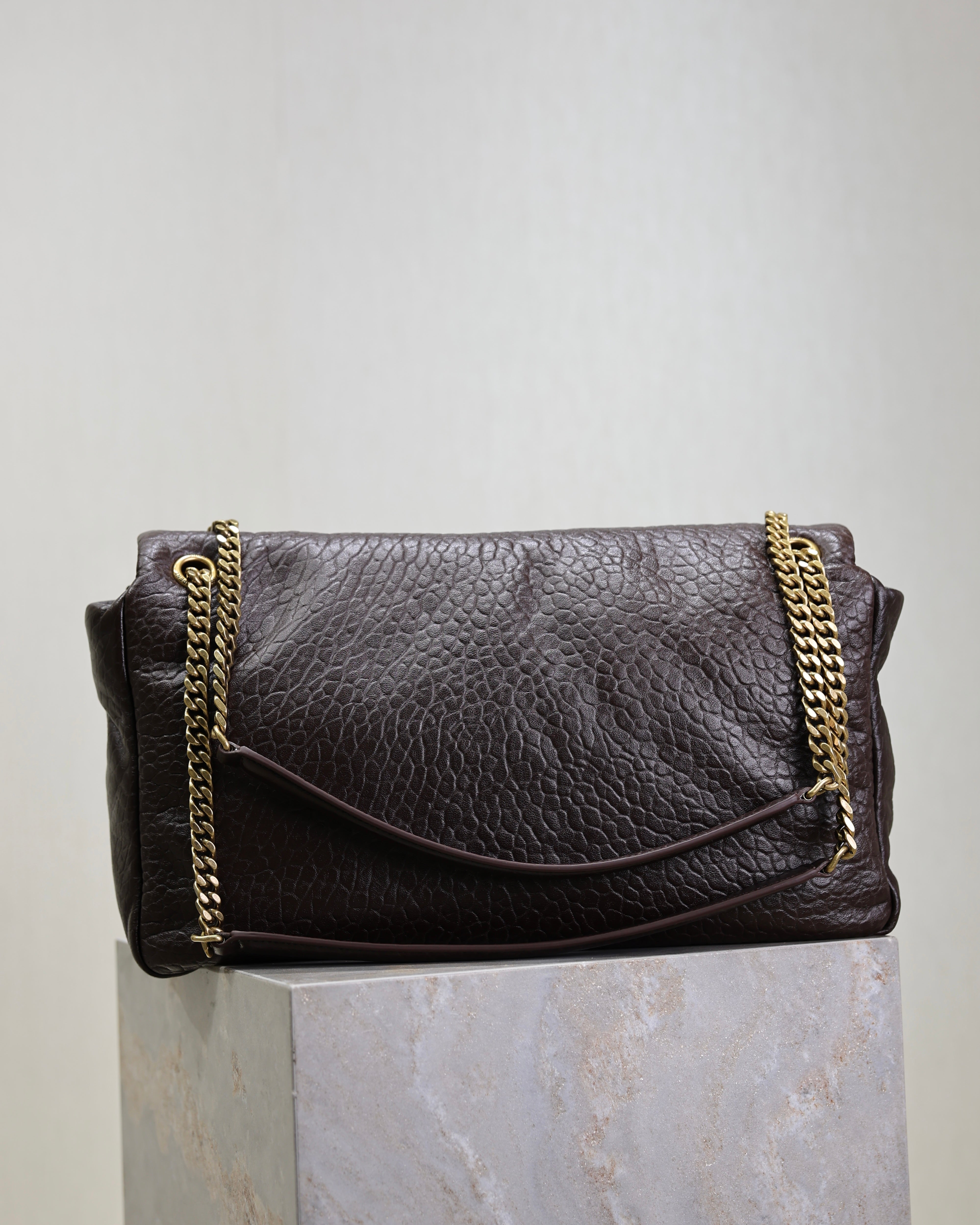 YSL 25S CALYPSO GM 38 IN DARK CHOCOLATE CALFSKIN GOLD HARDWRE