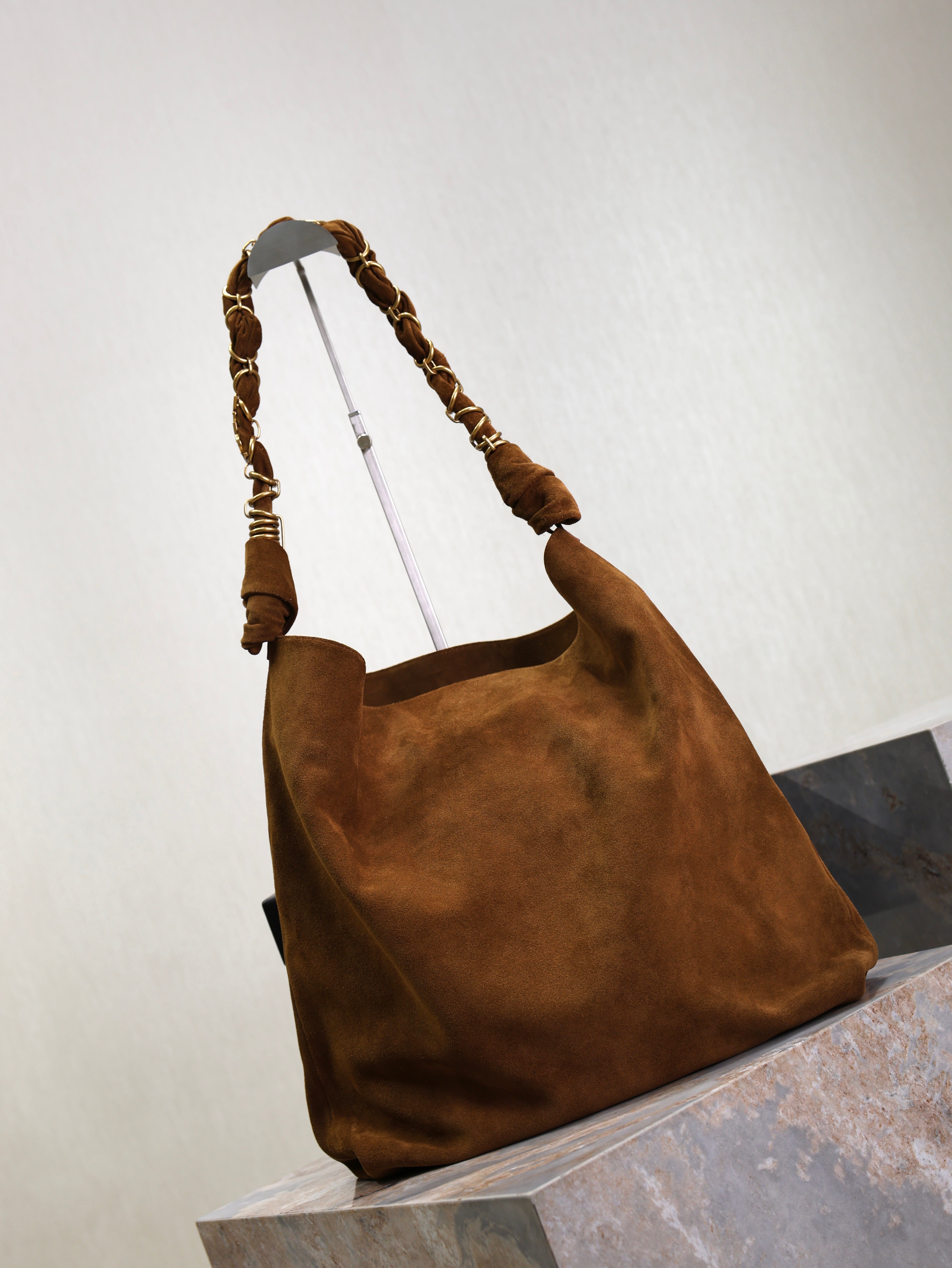 YSL 25S AMALIA 50 IN DARK CARAMEL SUEDE GOLD HARDWRE