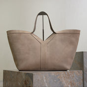 YSL 25S Y MAXI TOTE 50 IN DRY GRAIN SUEDE GOLD HARDWARE