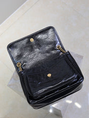 YSL 25S NIKI MM BAG 28 IN BLACK GLOSSY CALFSKIN GOLD HARDWRE