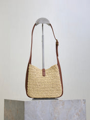 YSL 25S LE 5 À 7 SUPPLE BABY 16 IN RAFFIA AND CALFSKIN GOLD HARDWRE