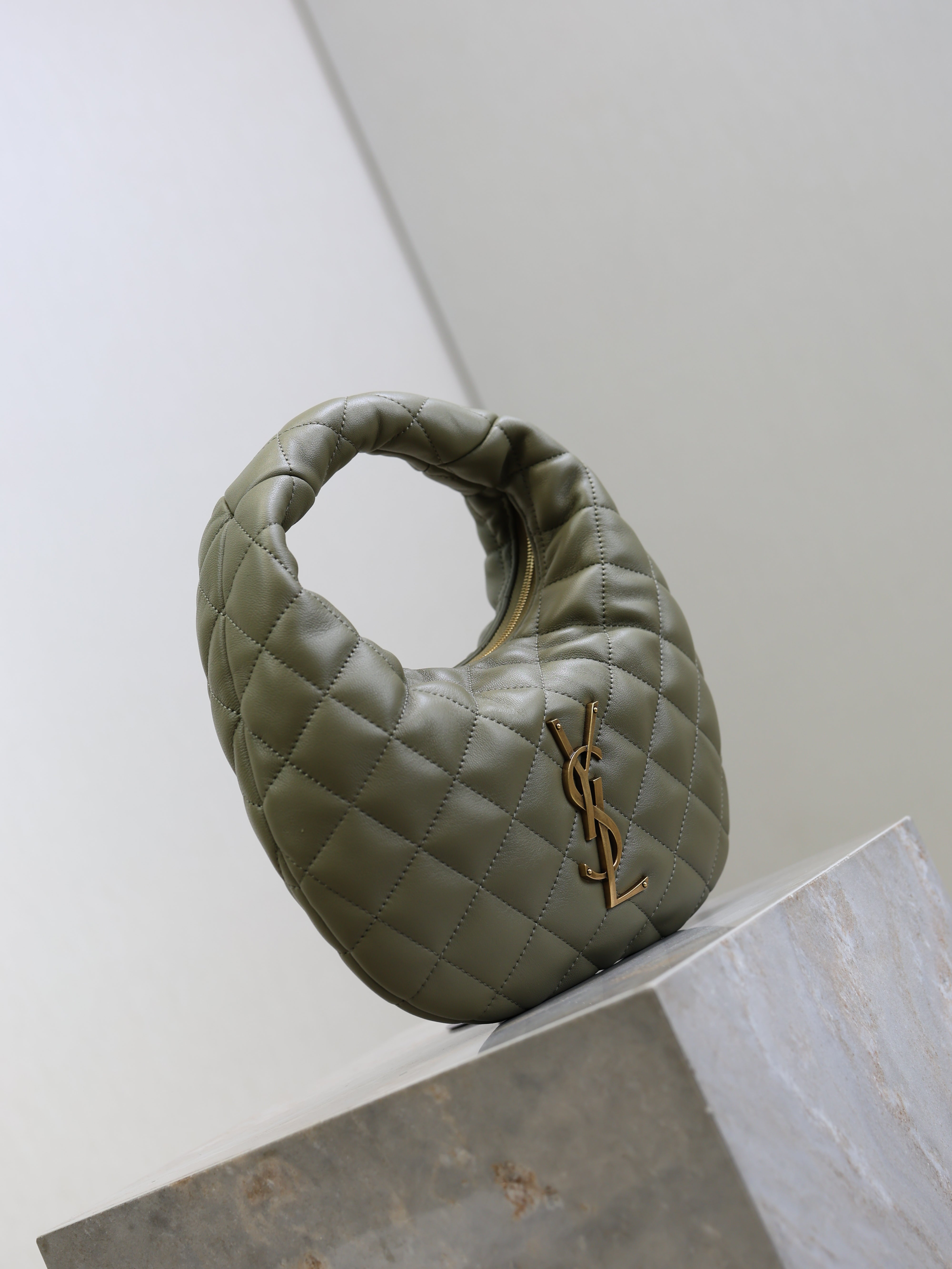 YSL 25S ICARE BABY 17 IN DARK OLIVE QUILTED CALFSKIN GOLD HARDWRE