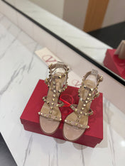 VALENTINO 26S STUDDED HIGH HEEL SANDALS 90 MM IN NUDE CALFSKIN