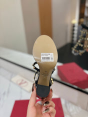 VALENTINO 26S STUDDED HIGH HEEL SANDALS 90 MM IN BLACK CALFSKIN