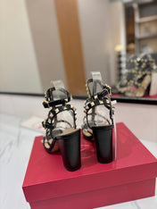 VALENTINO 26S STUDDED HIGH HEEL SANDALS 90 MM IN BLACK CALFSKIN