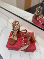 VALENTINO 26S STUDDED HIGH HEEL SANDALS 90 MM IN BROWN CALFSKIN