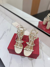 VALENTINO 26S STUDDED HIGH HEEL SANDALS 90 MM IN CREAM WHITE CALFSKIN