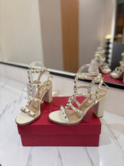 VALENTINO 26S STUDDED HIGH HEEL SANDALS 90 MM IN CREAM WHITE CALFSKIN