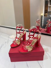 VALENTINO 26S STUDDED HIGH HEEL SANDALS 90 MM IN RED CALFSKIN