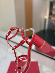 VALENTINO 26S STUDDED HIGH HEEL SANDALS 65 MM IN RED CALFSKIN