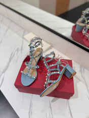 VALENTINO 26S STUDDED HIGH HEEL SANDALS 65 MM IN SKY BLUE CALFSKIN