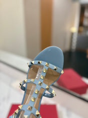 VALENTINO 26S STUDDED HIGH HEEL SANDALS 65 MM IN SKY BLUE CALFSKIN