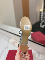 VALENTINO 26S STUDDED HIGH HEEL SANDALS 65 MM IN SKY BLUE CALFSKIN