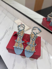 VALENTINO 26S STUDDED HIGH HEEL SANDALS 65 MM IN SKY BLUE CALFSKIN