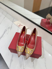VALENTINO 26S HIGH HEELS 75 MM IN BEIGE SMOOTH CALFSKIN WITH GOLD HARDWARE