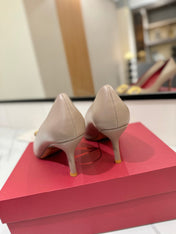 VALENTINO 26S HIGH HEELS 75 MM IN BEIGE SMOOTH CALFSKIN WITH GOLD HARDWARE