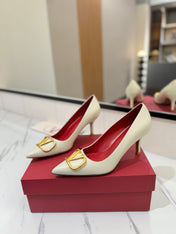 VALENTINO 26S HIGH HEELS 75 MM IN CREAM WHITE SMOOTH CALFSKIN WITH GOLD HARDWARE