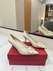 VALENTINO 26S HIGH HEELS 75 MM IN CREAM WHITE SMOOTH CALFSKIN