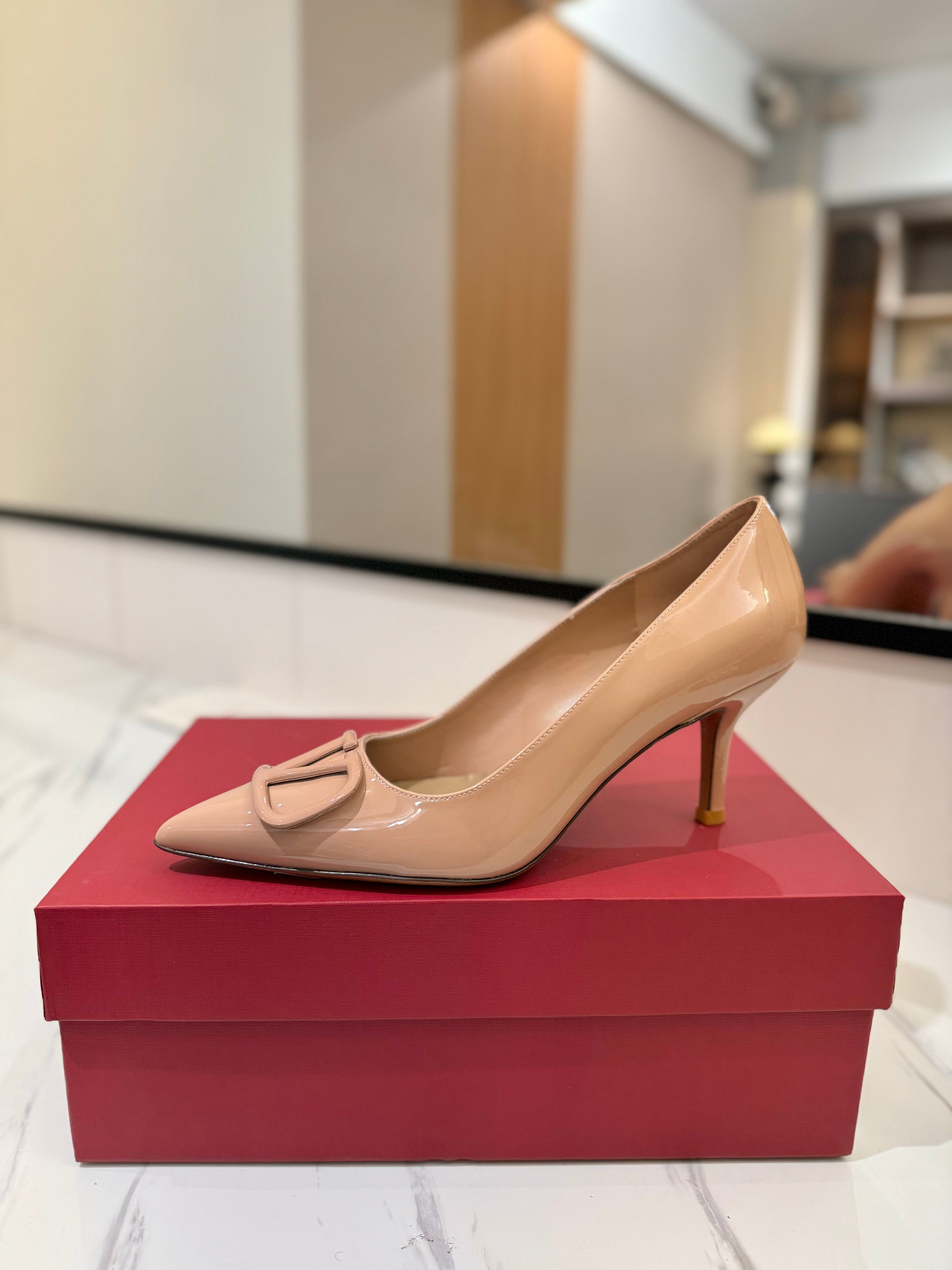 VALENTINO 26S HIGH HEELS 75 MM IN NUDE PATENT CALFSKIN