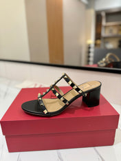 VALENTINO 26S HEELED SANDALS 60 MM IN BLACK CALFSKIN WITH GOLD STUDS