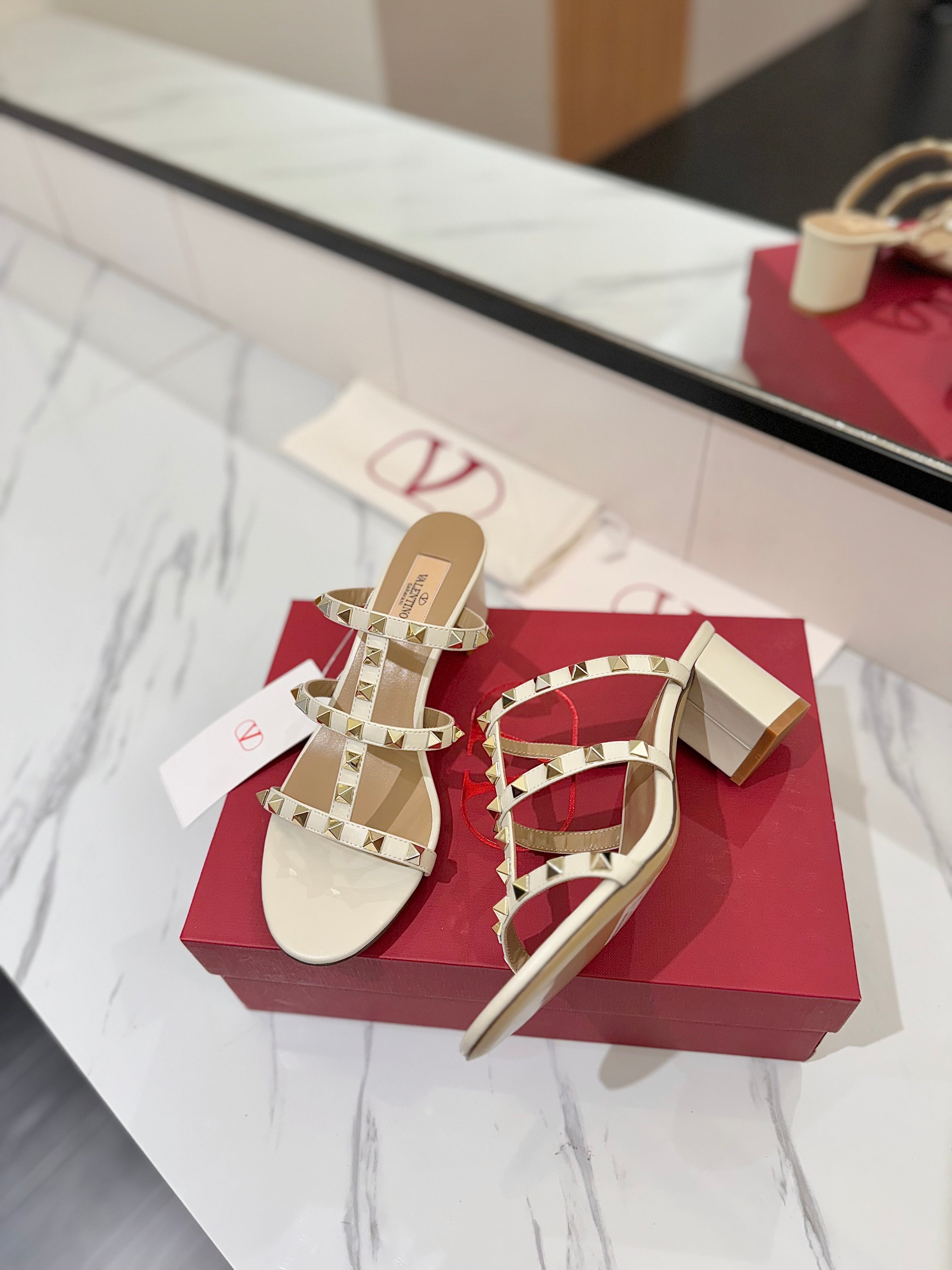 VALENTINO 26S HEELED SANDALS 60 MM IN CREAM WHITE CALFSKIN WITH GOLD STUDS