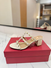 VALENTINO 26S HEELED SANDALS 60 MM IN CREAM WHITE CALFSKIN WITH GOLD STUDS