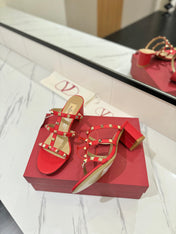VALENTINO 26S HEELED SANDALS 60 MM IN RED CALFSKIN WITH GOLD STUDS