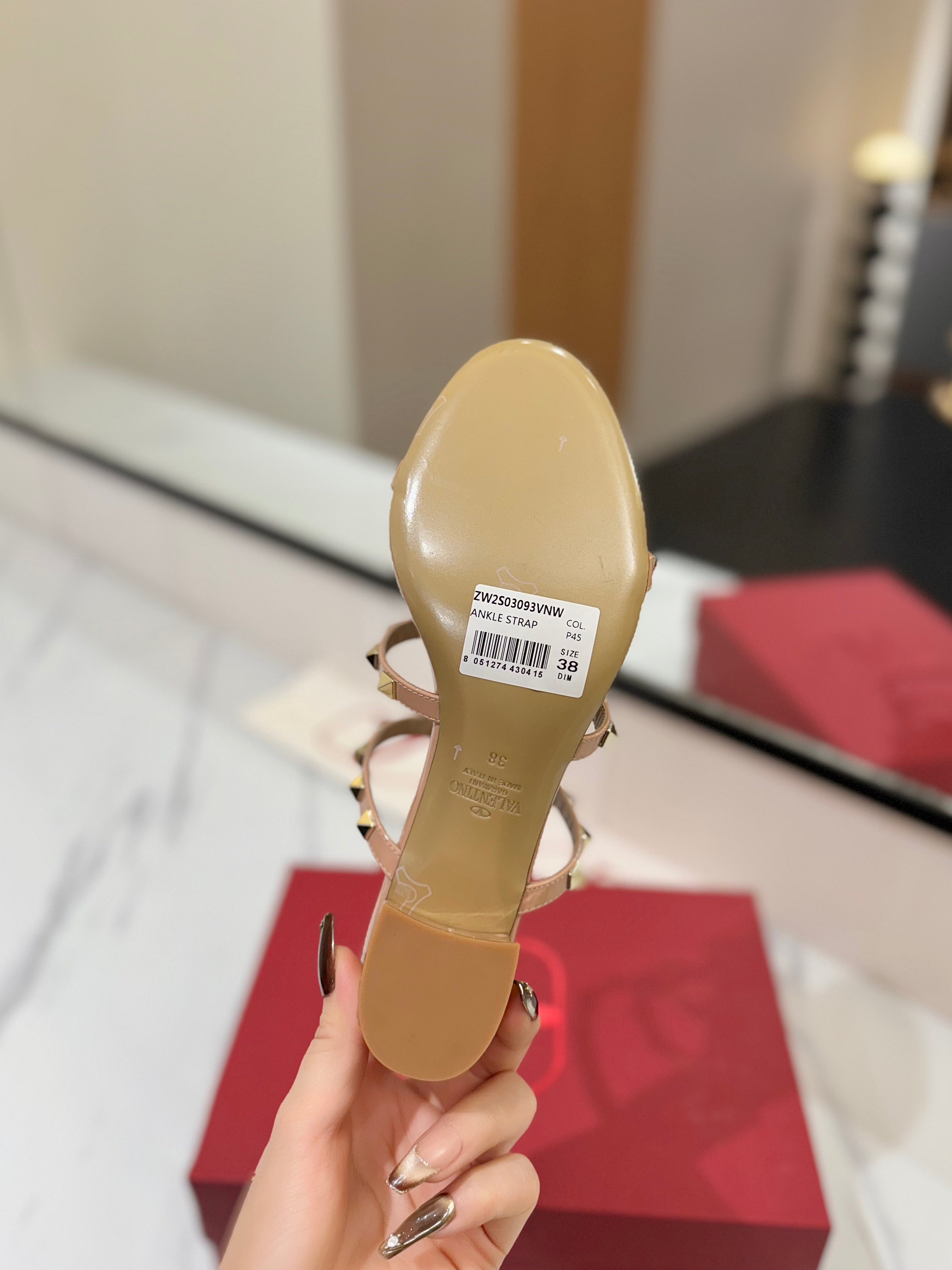 VALENTINO 26S HEELED SANDALS 60 MM IN BEIGE PINK CALFSKIN WITH GOLD STUDS