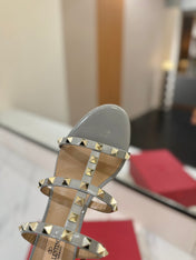 VALENTINO 26S HEELED SANDALS 60 MM IN LIGHT GREY CALFSKIN WITH GOLD STUDS