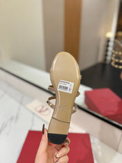 VALENTINO 26S SANDALS IN NUDE CALFSKIN WITH GOLD STUDS