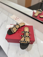 VALENTINO 26S SANDALS IN BLACK CALFSKIN WITH GOLD STUDS