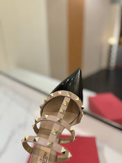 VALENTINO 26S STUDDED HEELED MULES 50 MM IN BLACK PATENT CALFSKIN