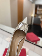VALENTINO 26S HIGH HEELS 45 MM IN METALLIC SILVER CALFSKIN WITH VLOGO CRYSTAL